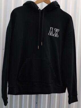 A/X Armani Exchange Black Hooded Sweatshirt with White AX Patch